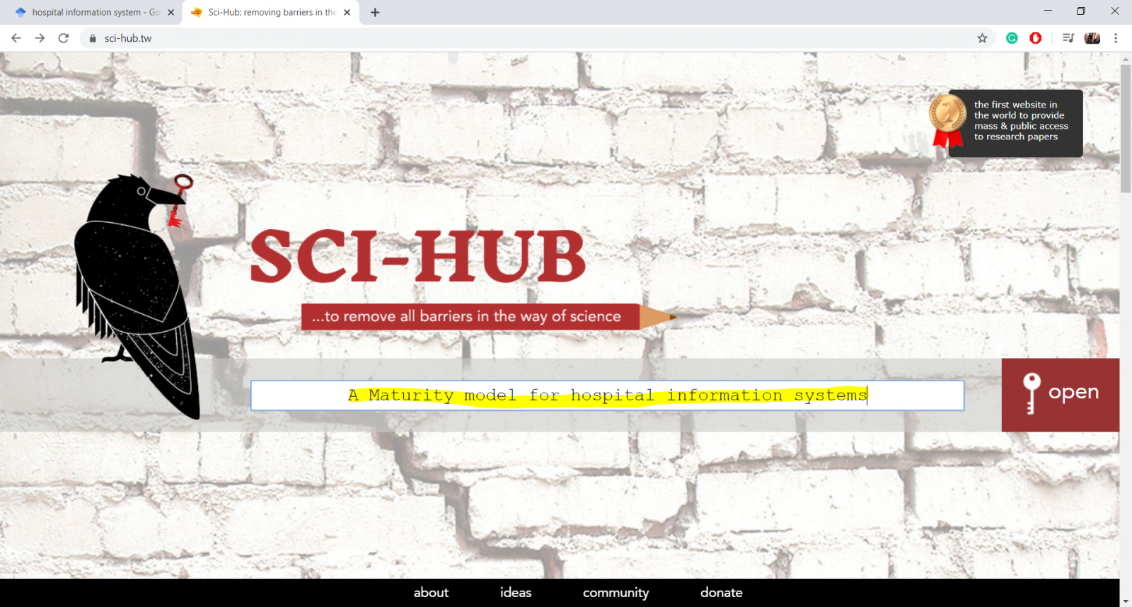 Sci-Hub Home Page search by name of journal