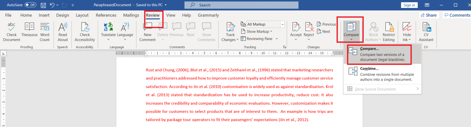 how to use paraphrasing tool in word